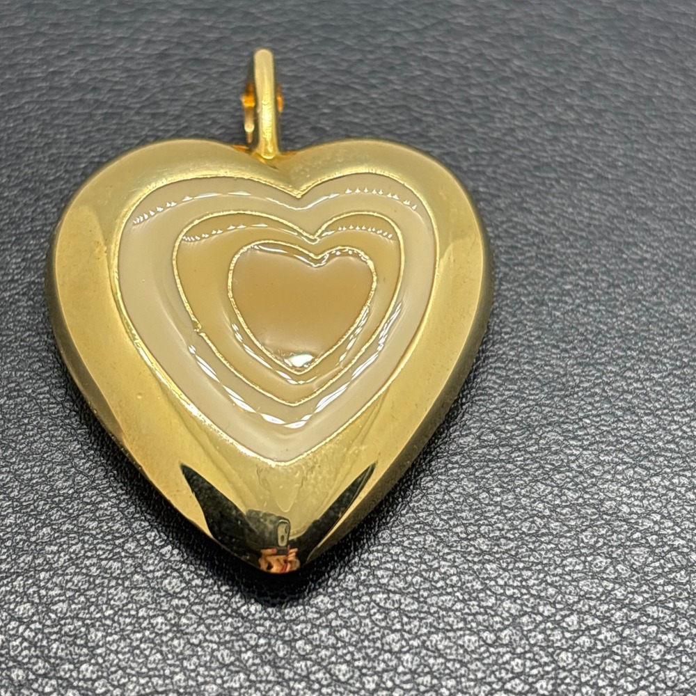 Arcane Paris Gold Tone Cream Enamel Tiered Heart Perfume Charm Made in France